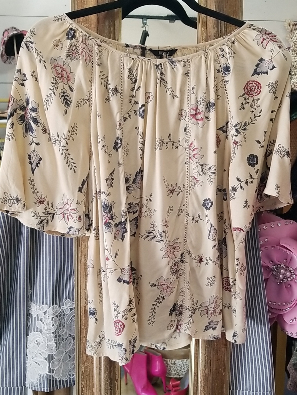 Women’s Cream Floral Off-Shoulder Blouse